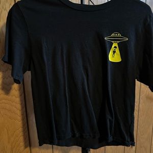 Black crop top with alien on front and “alien night” on back with cool colors